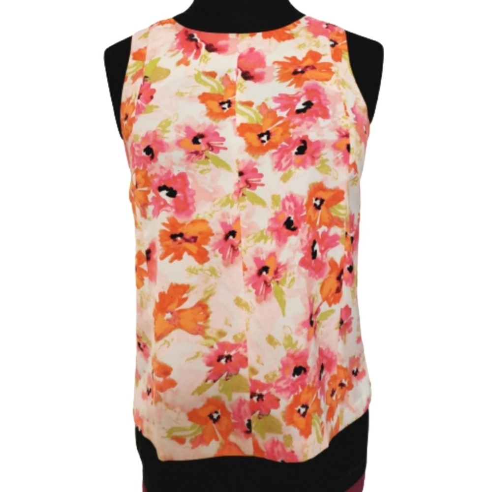 Ann Taylor LOFT Petites Floral‎ Sleeveless Blouse Pink Orange Watercolor MP